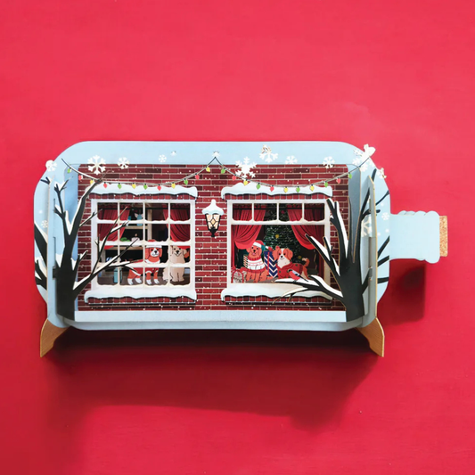 Pop Up Greetings Card - Christmas Dogs In Window