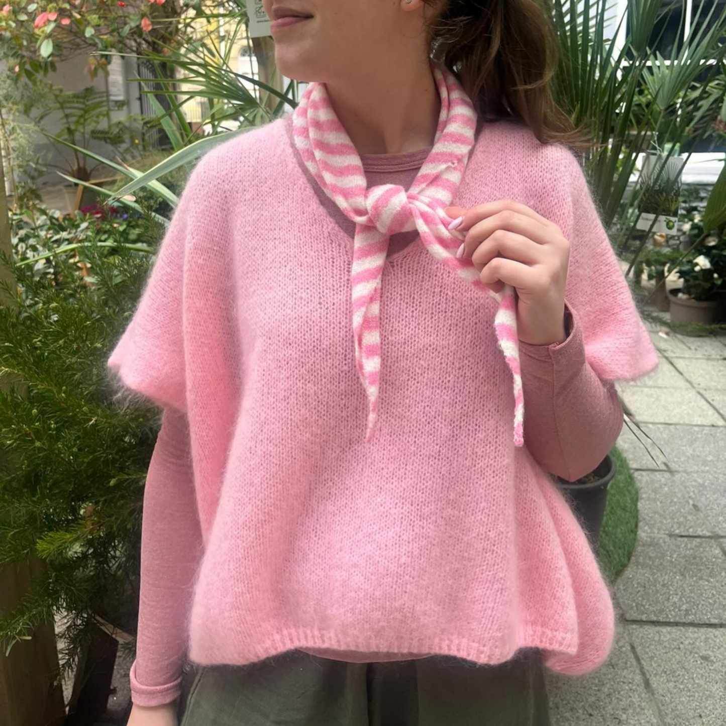 Drop Shoulder Mohair Blend Tank Top - Candy Pink