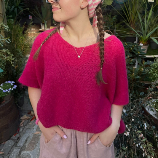 Drop Shoulder Mohair Blend Tank Top - Cerise