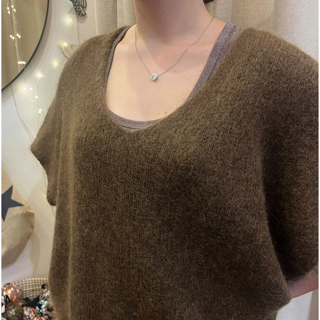 Drop Shoulder Mohair Blend Tank Top - Chocolate Brown