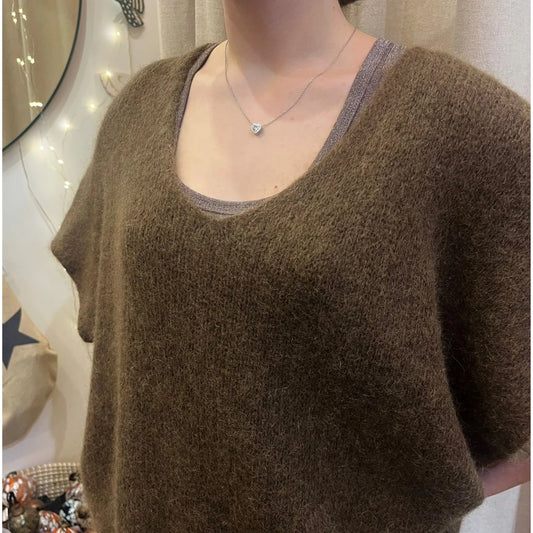 Drop Shoulder Mohair Blend Tank Top - Chocolate Brown