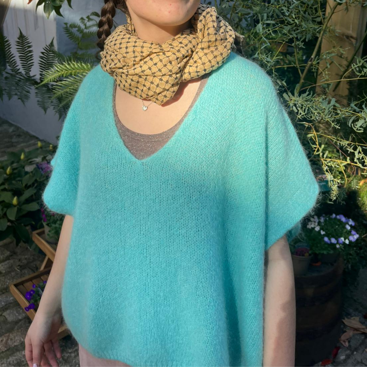 Drop Shoulder Mohair Blend Tank Top - Coastal Teal