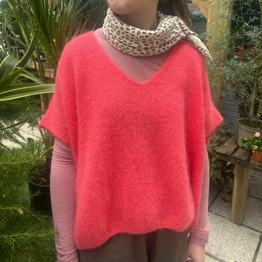 Drop Shoulder Mohair Blend Tank Top - Coral