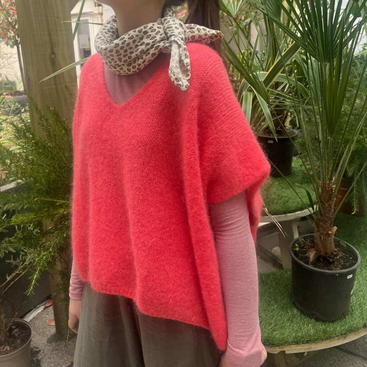 Drop Shoulder Mohair Blend Tank Top - Coral
