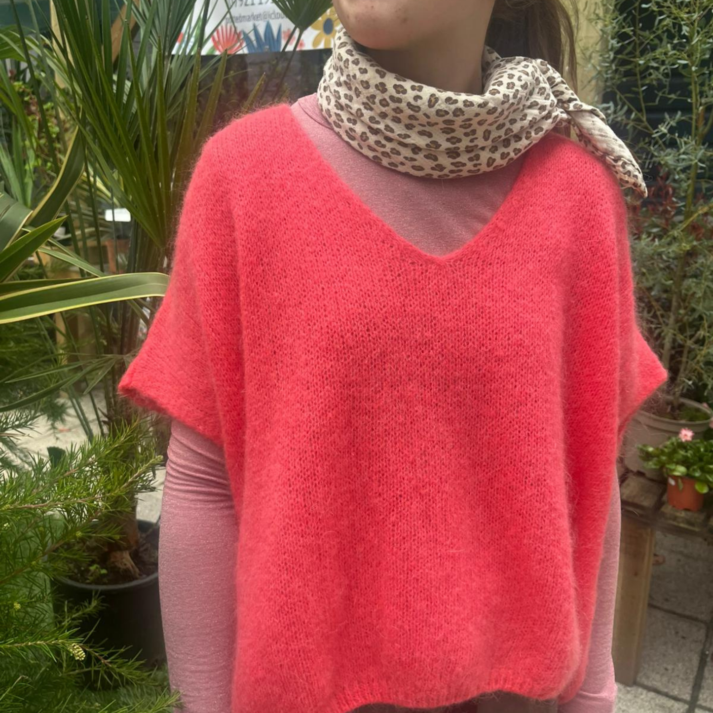 Drop Shoulder Mohair Blend Tank Top - Coral