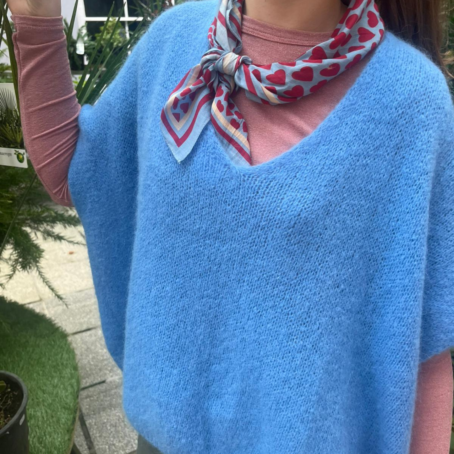 Drop Shoulder Mohair Blend Tank Top - Cornflower Blue