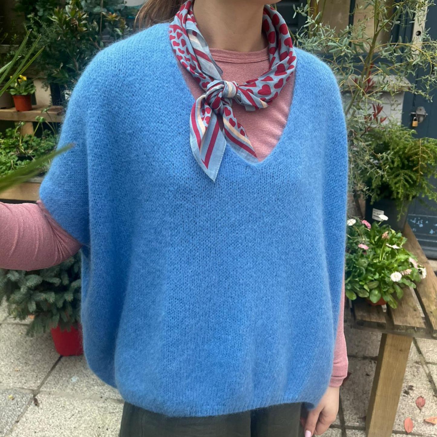 Drop Shoulder Mohair Blend Tank Top - Cornflower Blue