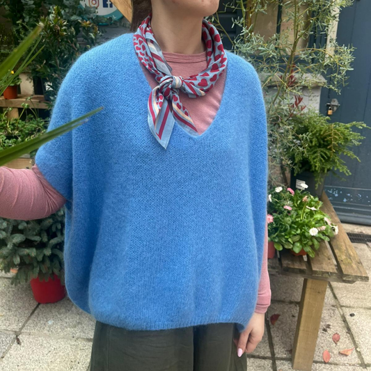 Drop Shoulder Mohair Blend Tank Top - Cornflower Blue