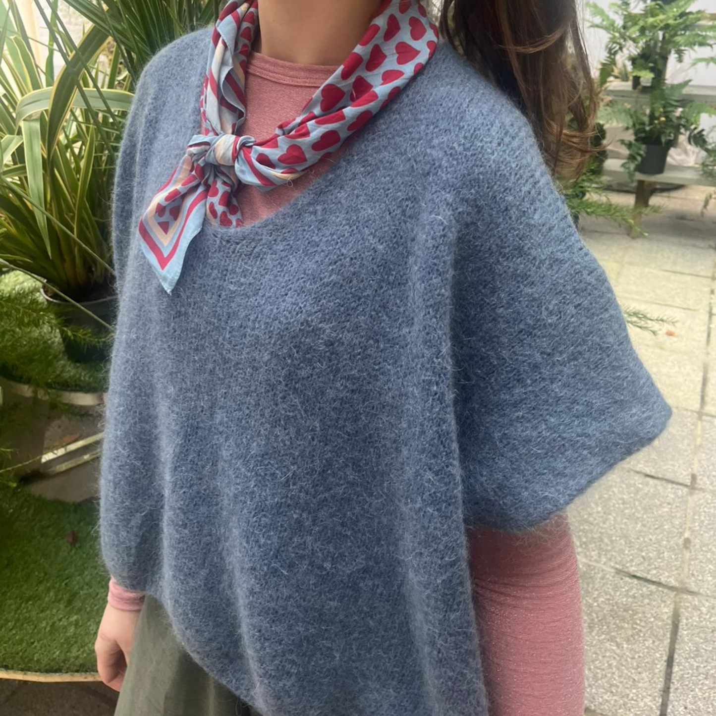 Drop Shoulder Mohair Blend Tank Top - Denim Blue