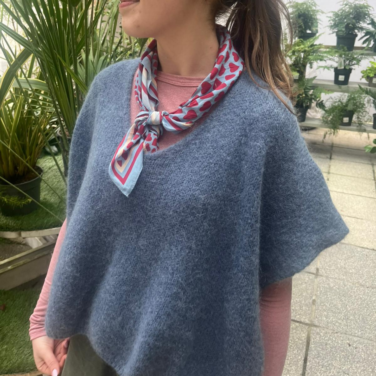 Drop Shoulder Mohair Blend Tank Top - Denim Blue