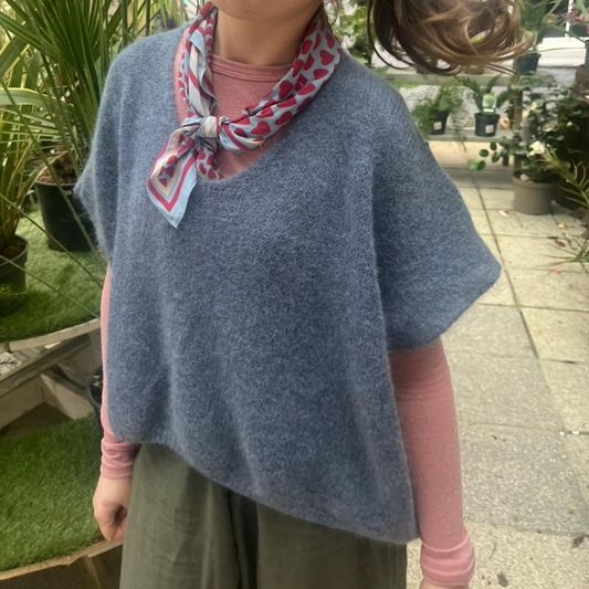 Drop Shoulder Mohair Blend Tank Top - Denim Blue