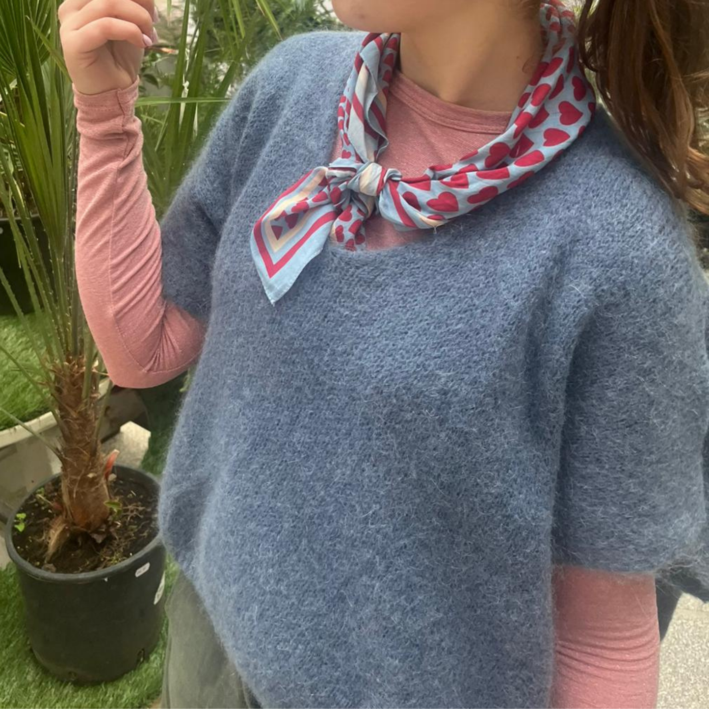 Drop Shoulder Mohair Blend Tank Top - Denim Blue