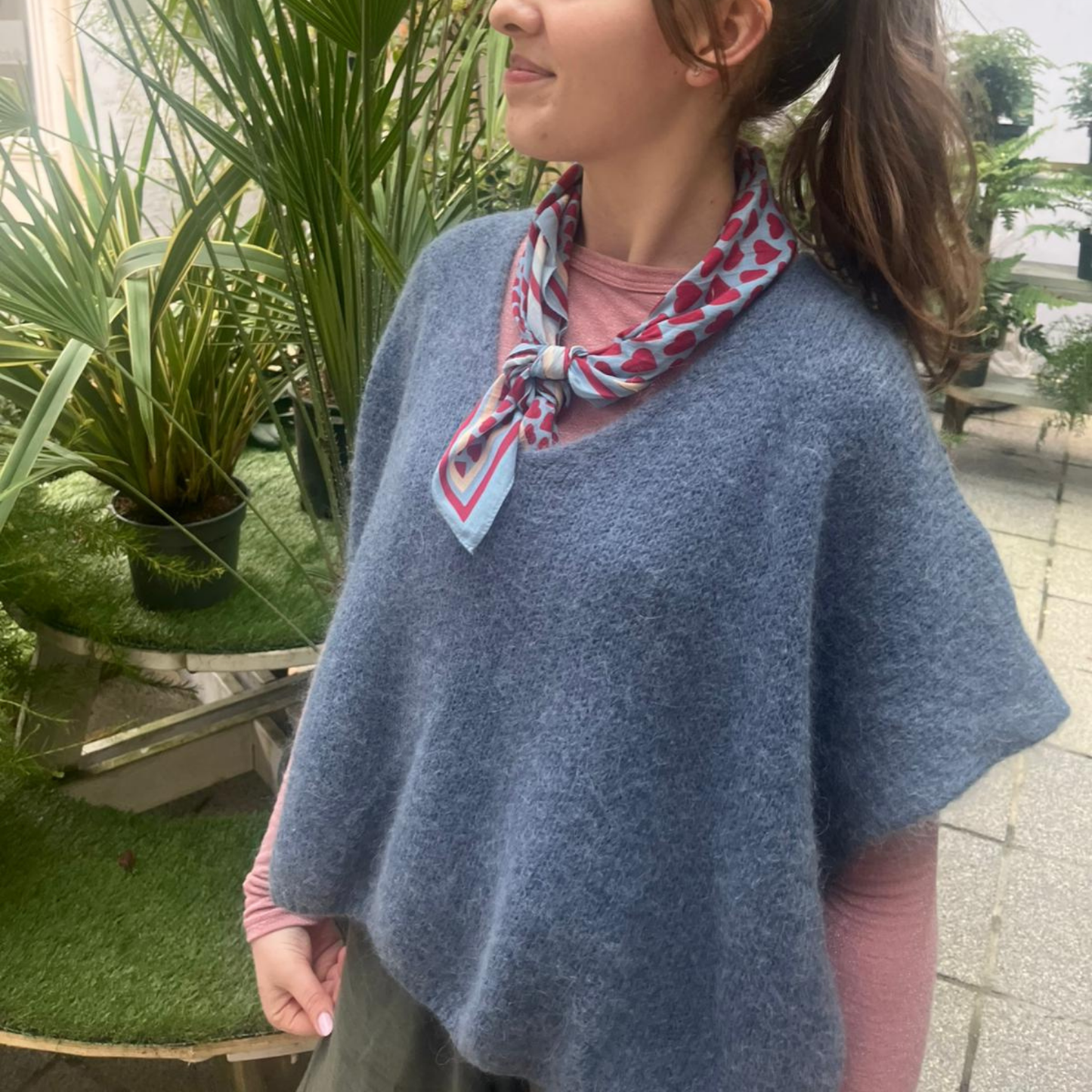 Drop Shoulder Mohair Blend Tank Top - Denim Blue