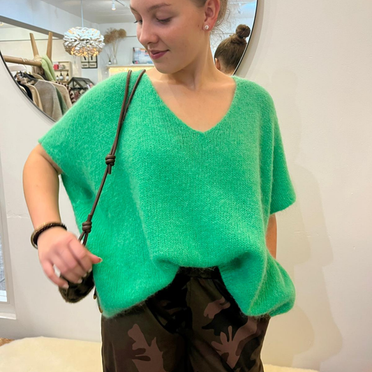 Drop Shoulder Mohair Blend Tank Top - Emerald Green