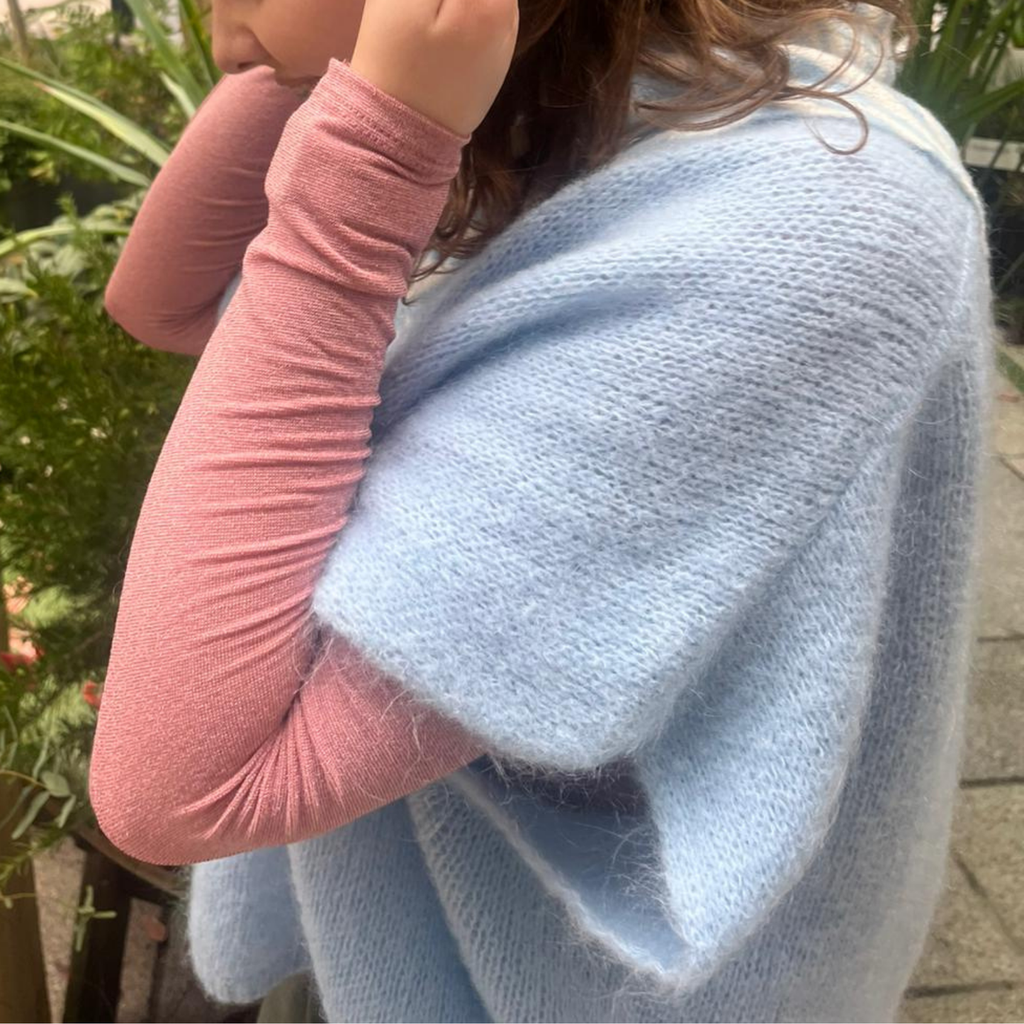 Drop Shoulder Mohair Blend Tank Top - Powder Blue