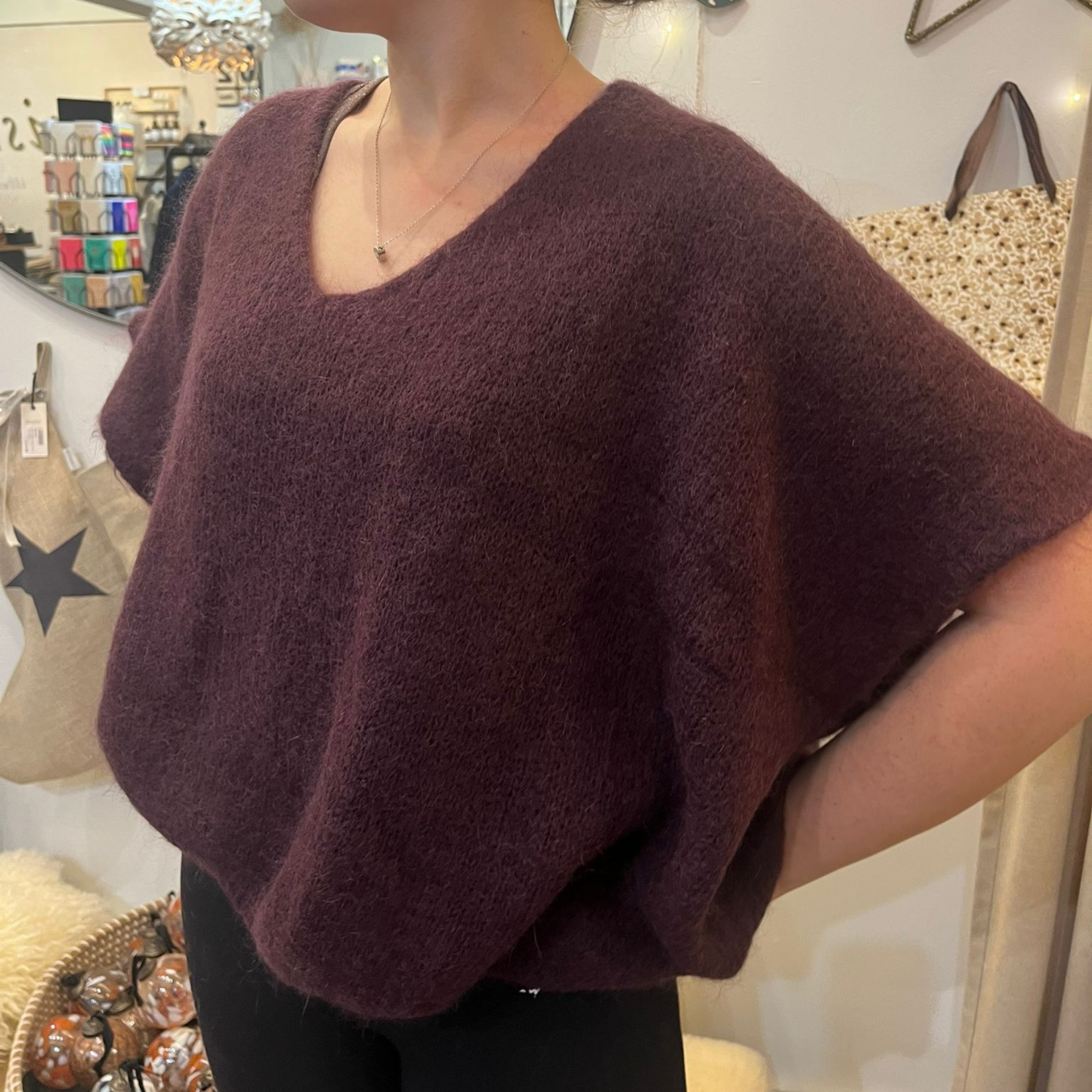 Drop Shoulder Mohair Blend Tank Top - Prune