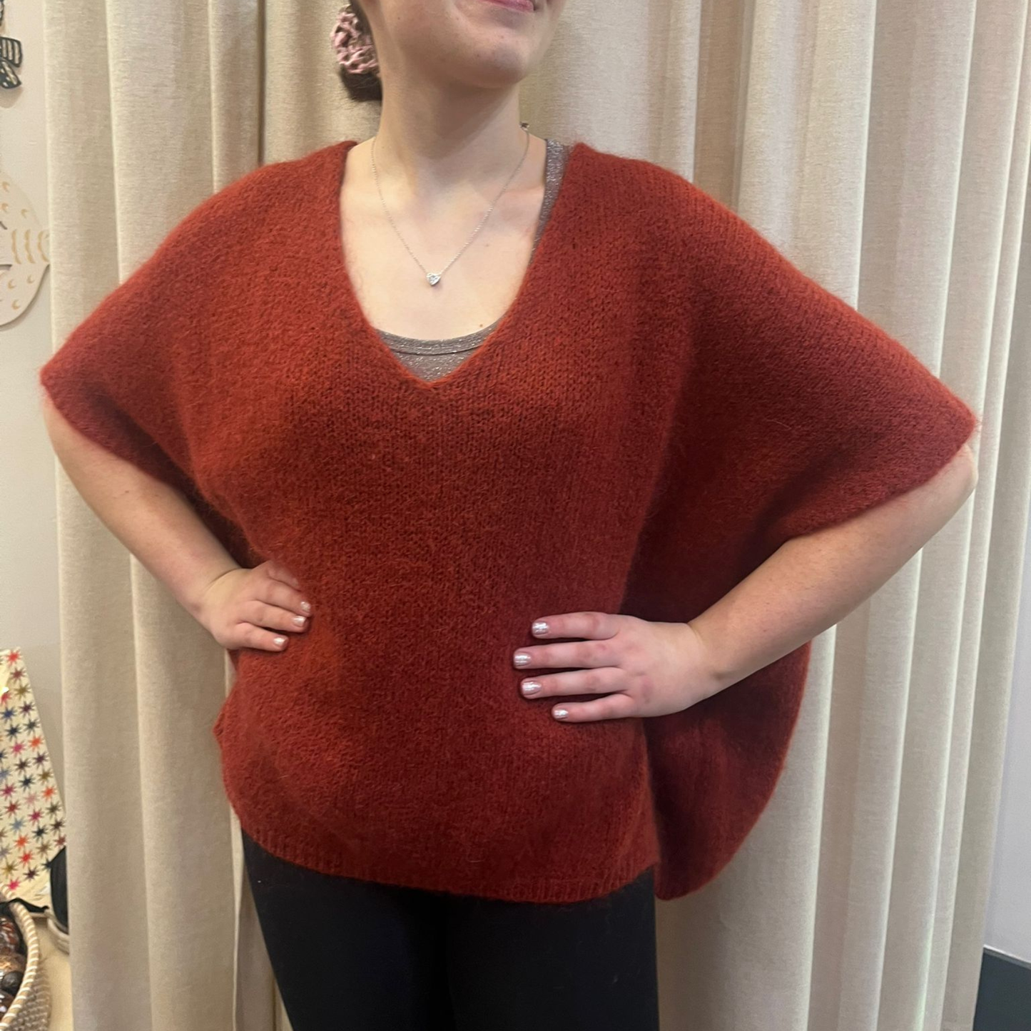 Drop Shoulder Mohair Blend Tank Top - Rust