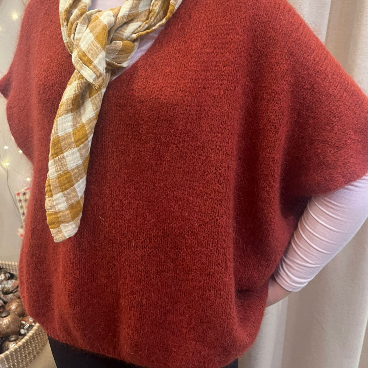 Drop Shoulder Mohair Blend Tank Top - Rust