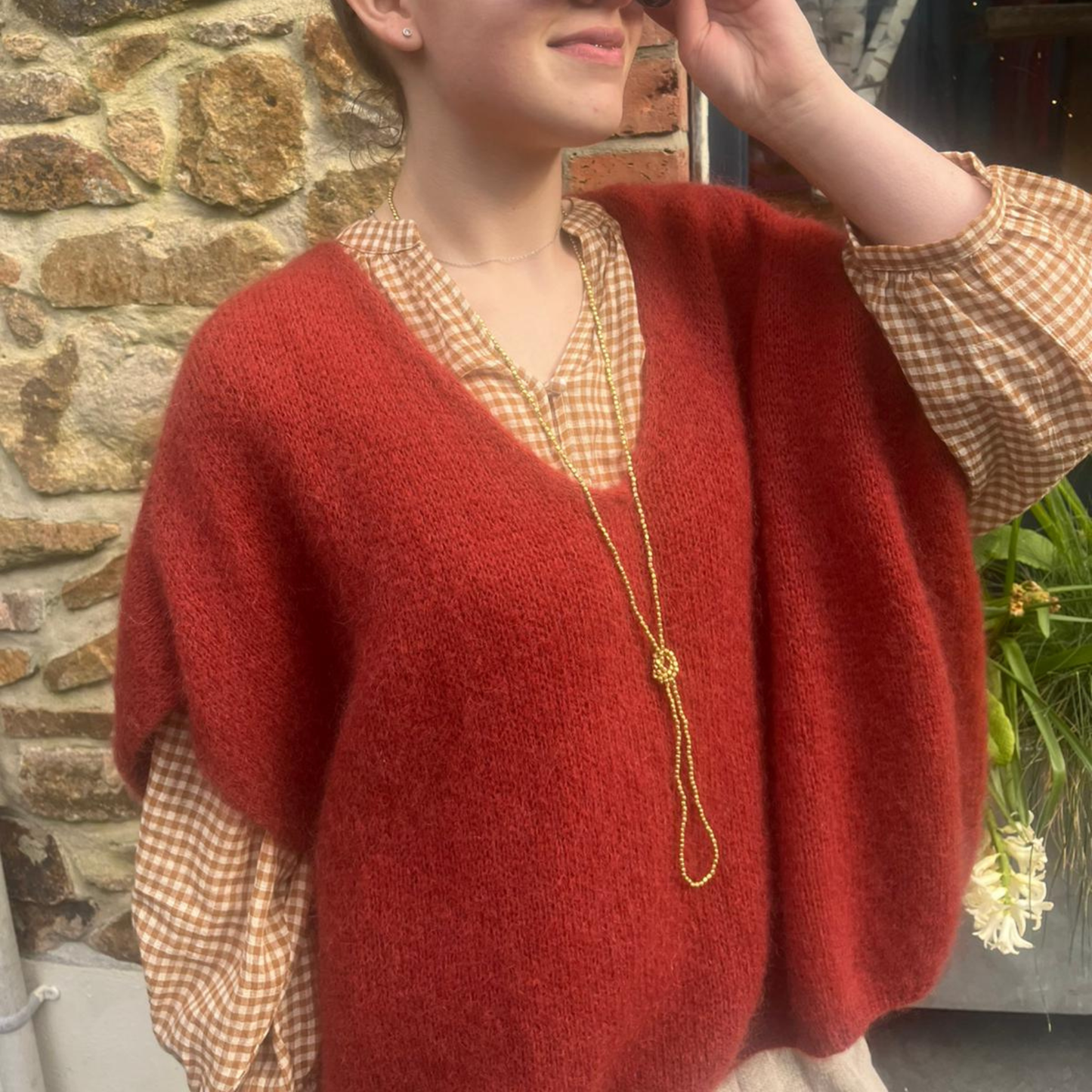 Drop Shoulder Mohair Blend Tank Top - Rust