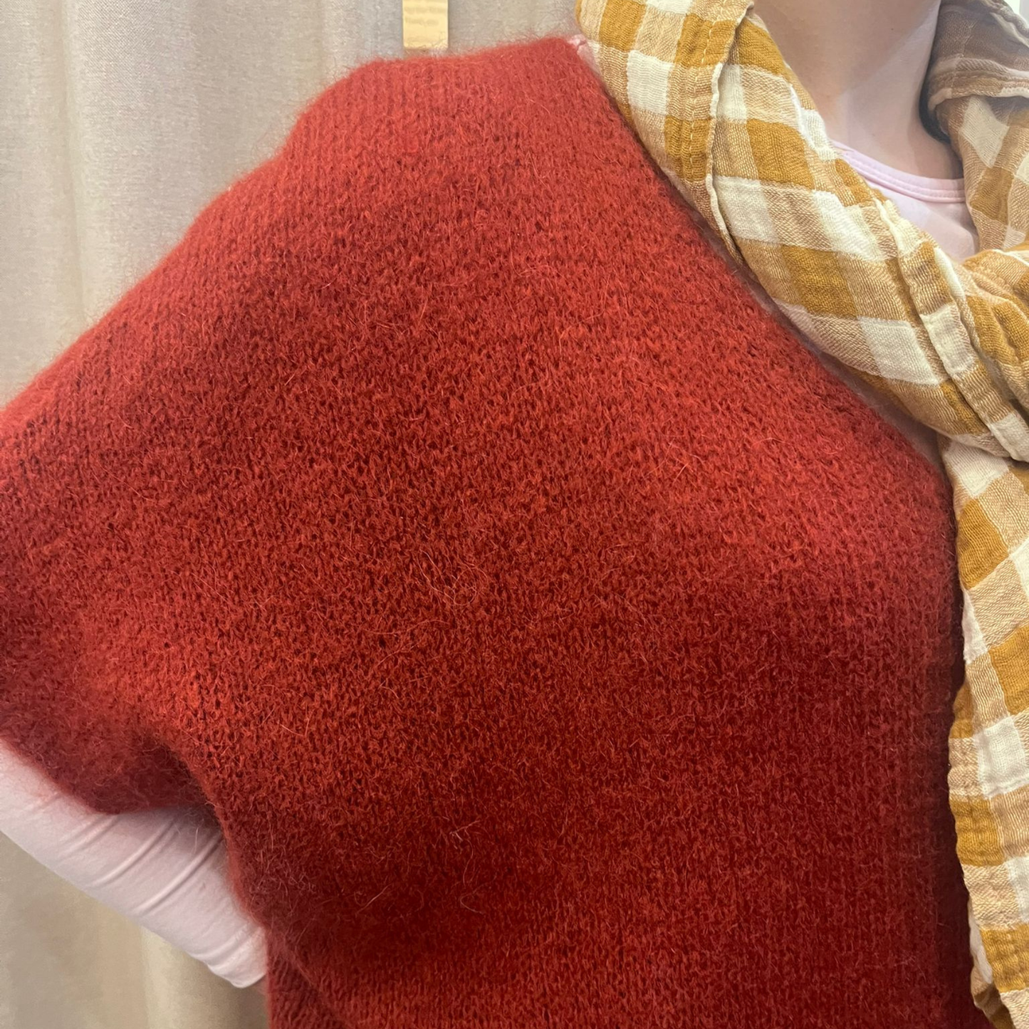 Drop Shoulder Mohair Blend Tank Top - Rust