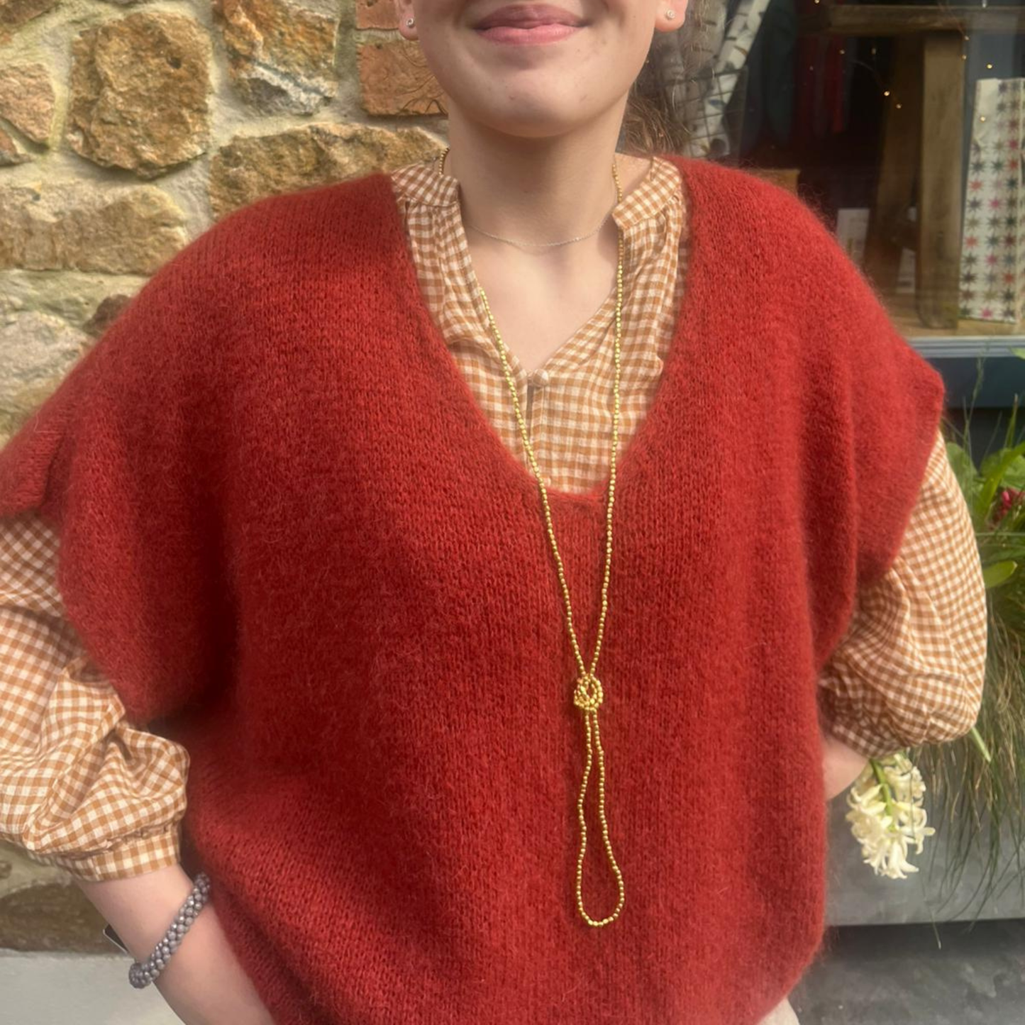 Drop Shoulder Mohair Blend Tank Top - Rust