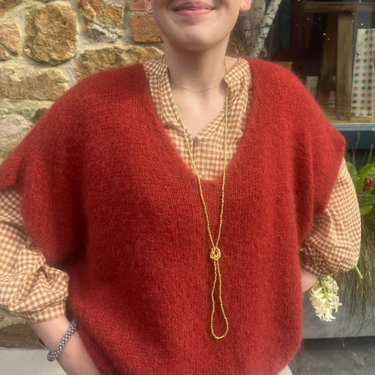 Drop Shoulder Mohair Blend Tank Top - Rust