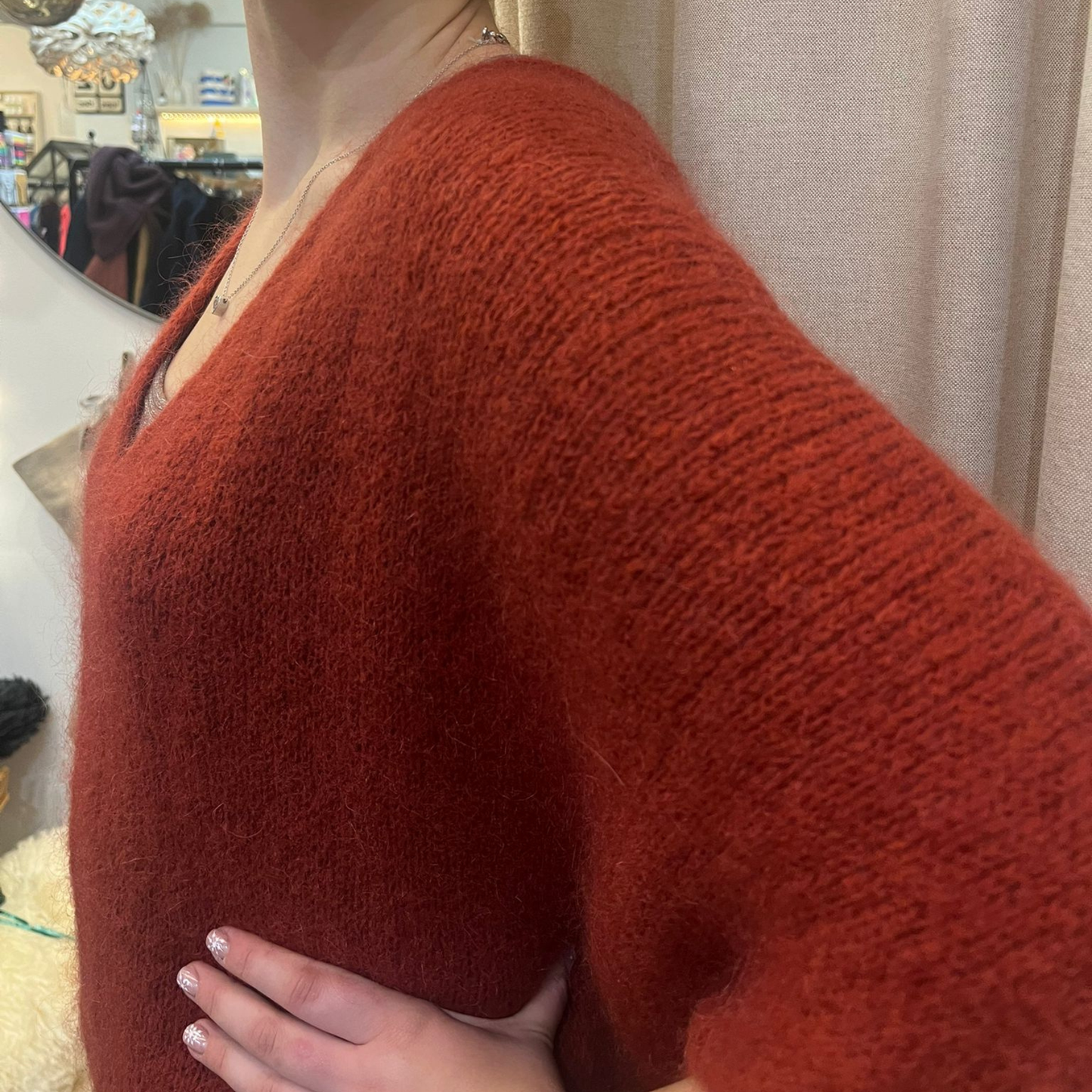 Drop Shoulder Mohair Blend Tank Top - Rust