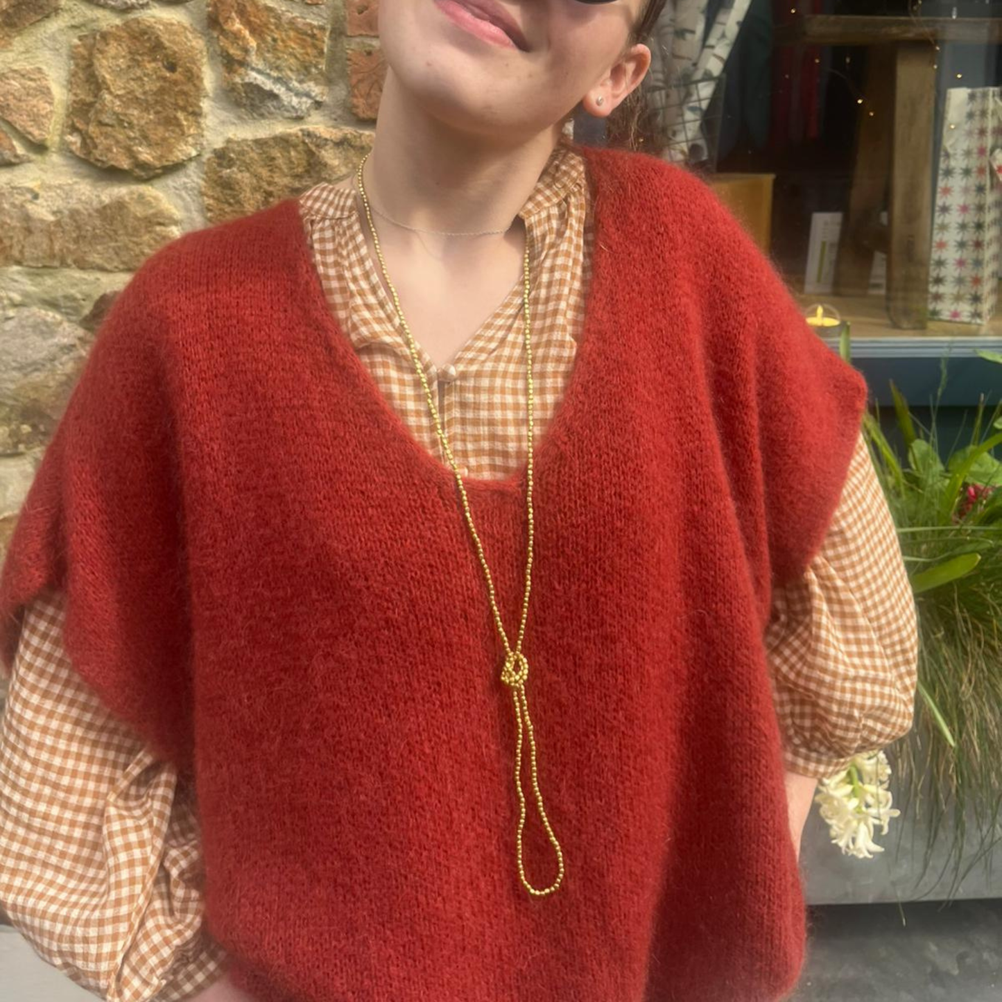 Drop Shoulder Mohair Blend Tank Top - Rust