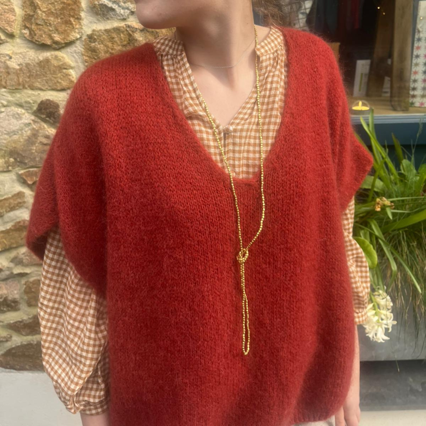 Drop Shoulder Mohair Blend Tank Top - Rust