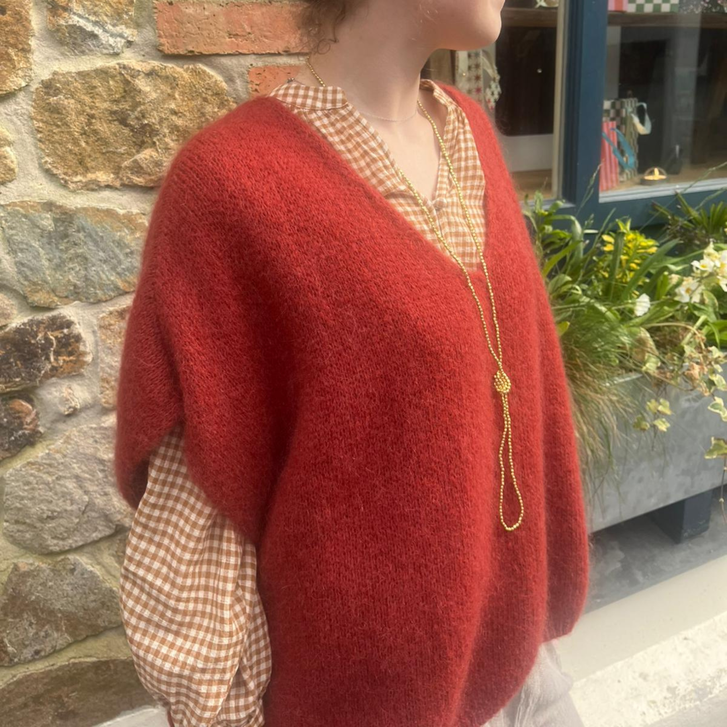 Drop Shoulder Mohair Blend Tank Top - Rust