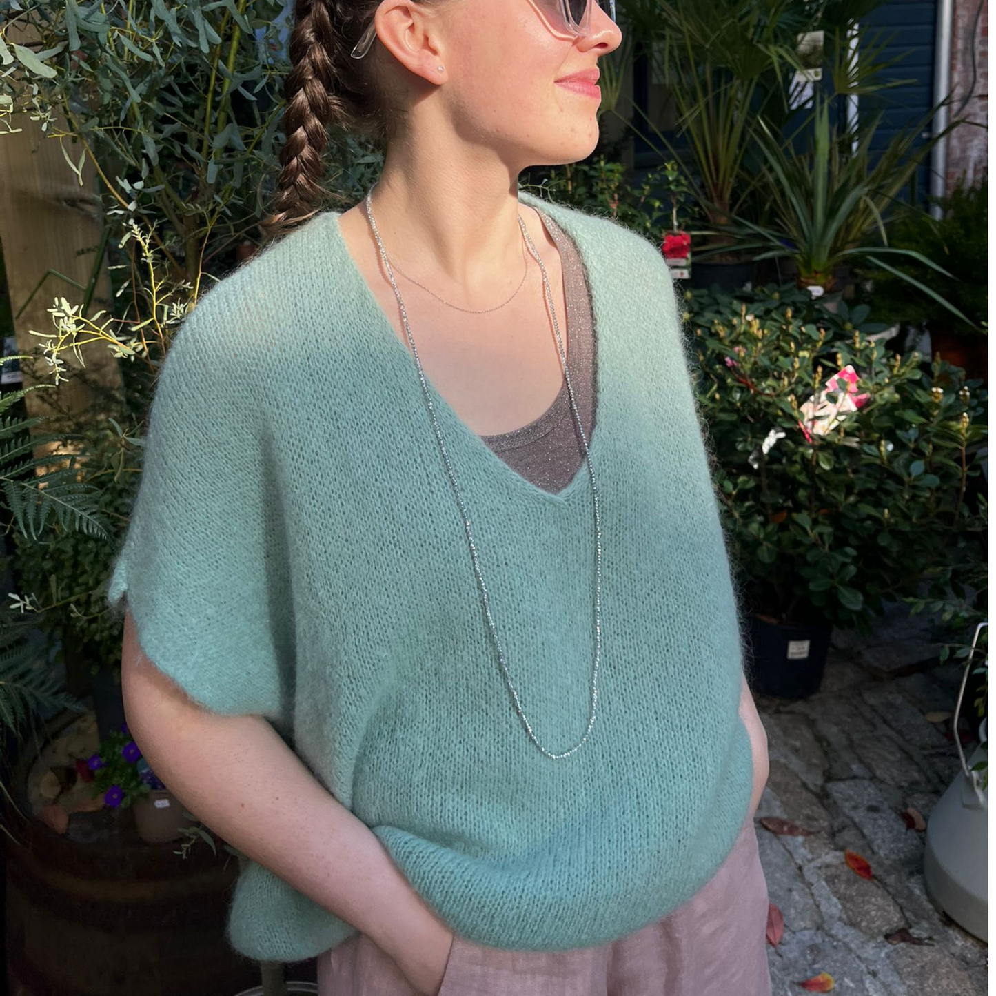 Drop Shoulder Mohair Blend Tank Top - Sage Green