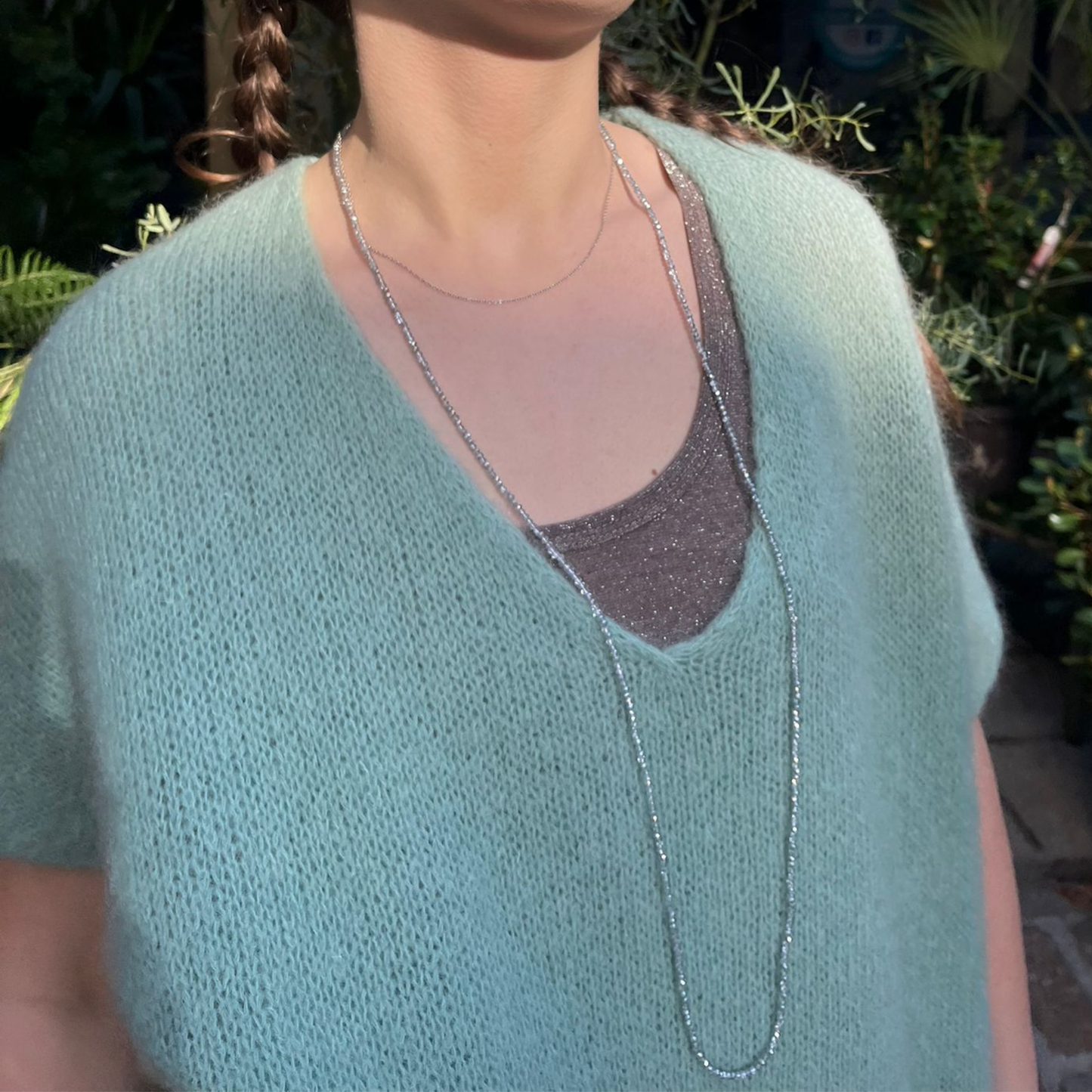Drop Shoulder Mohair Blend Tank Top - Sage Green