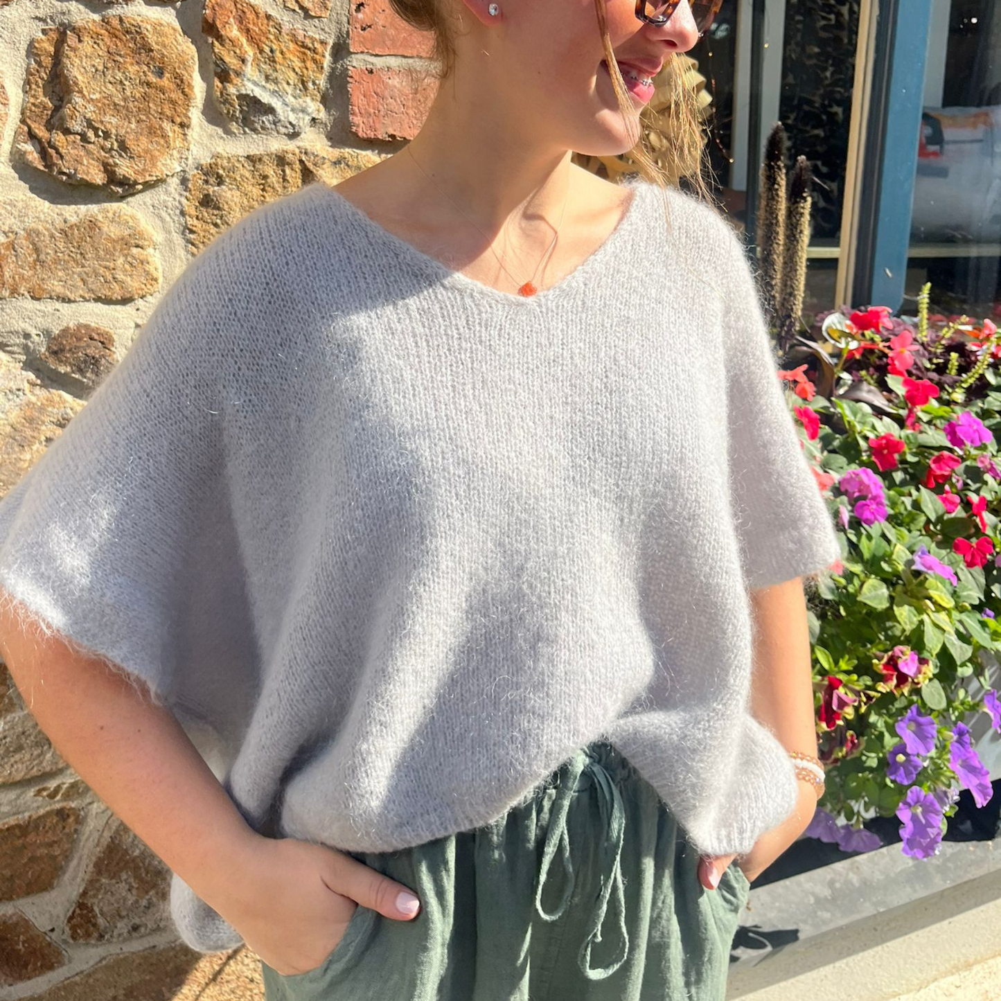 Drop Shoulder Mohair Blend Tank Top - Silver Grey