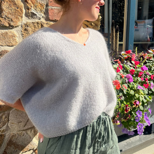 Drop Shoulder Mohair Blend Tank Top - Silver Grey