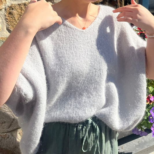 Drop Shoulder Mohair Blend Tank Top - Silver Grey