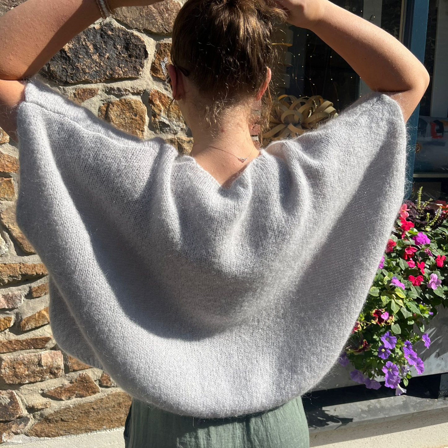 Drop Shoulder Mohair Blend Tank Top - Silver Grey