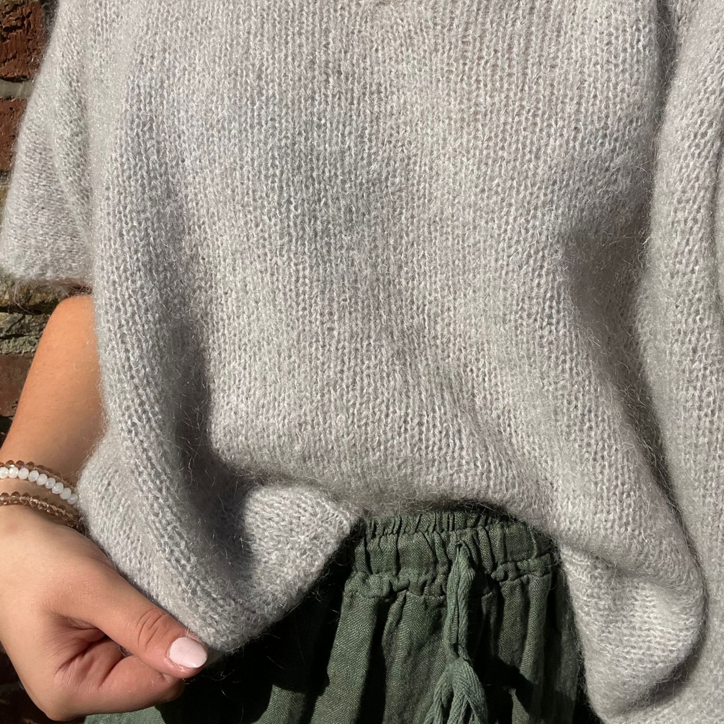 Drop Shoulder Mohair Blend Tank Top - Silver Grey