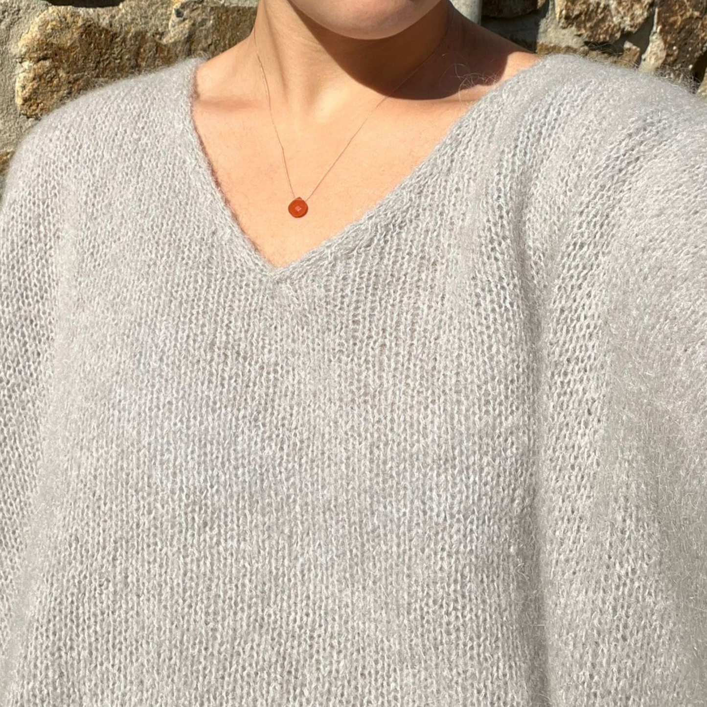 Drop Shoulder Mohair Blend Tank Top - Silver Grey
