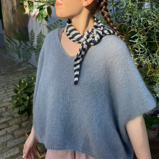 Drop Shoulder Mohair Blend Tank Top - Smoke Blue