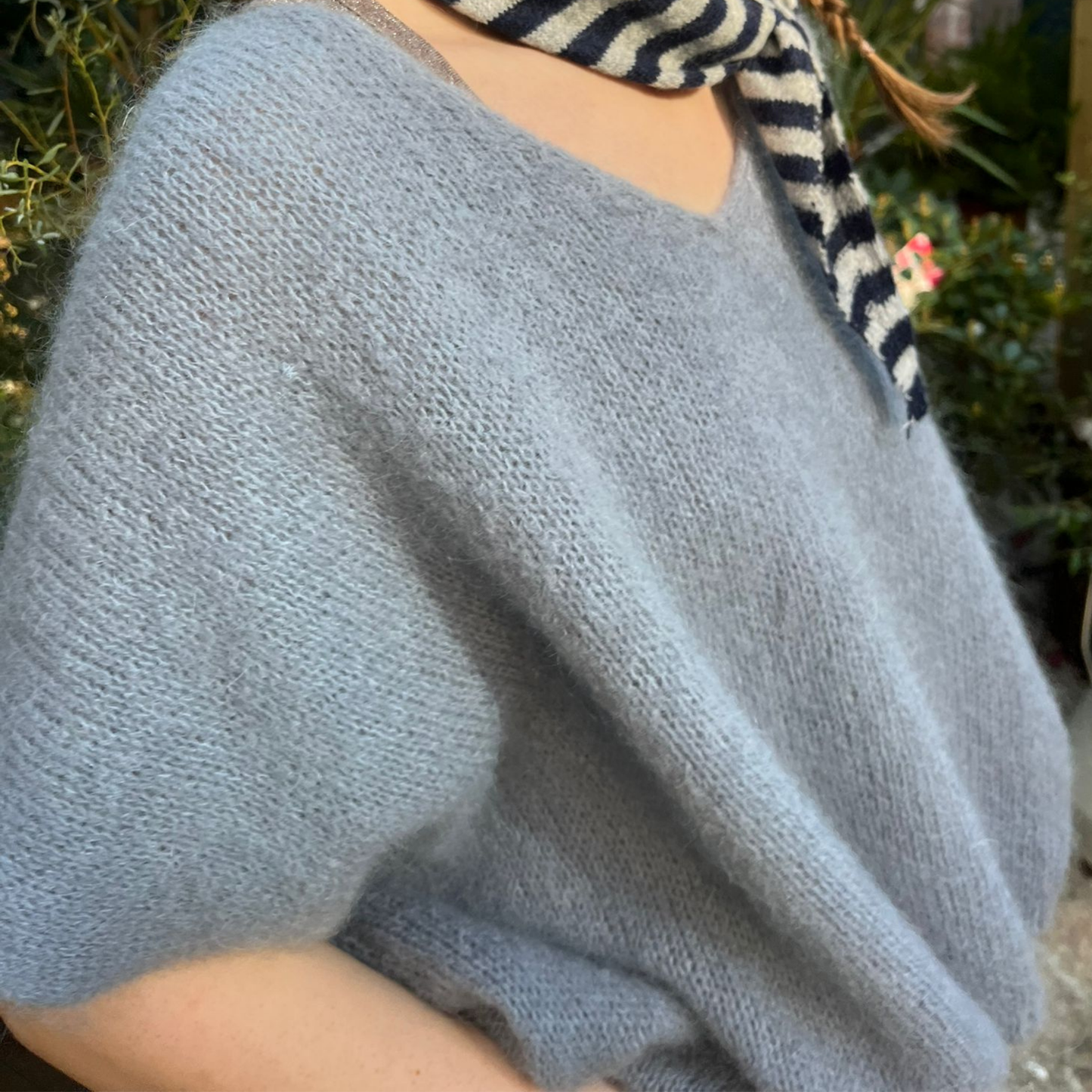 Drop Shoulder Mohair Blend Tank Top - Smoke Blue
