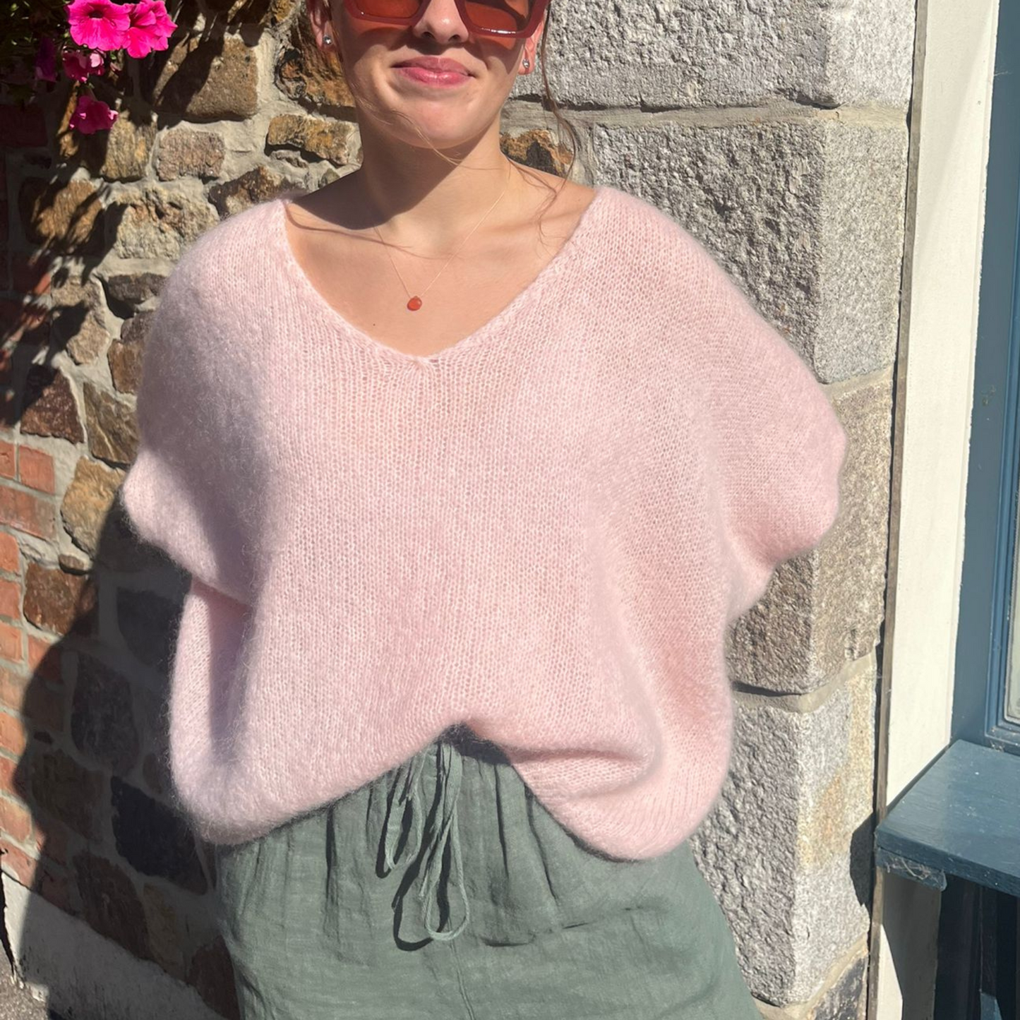 Drop Shoulder Mohair Blend Tank Top - Soft Pink