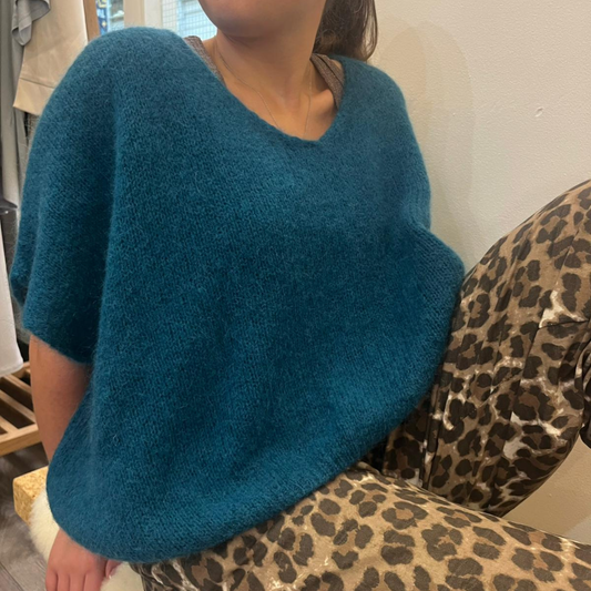 Drop Shoulder Mohair Blend Tank Top - Teal
