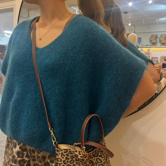 Drop Shoulder Mohair Blend Tank Top - Teal