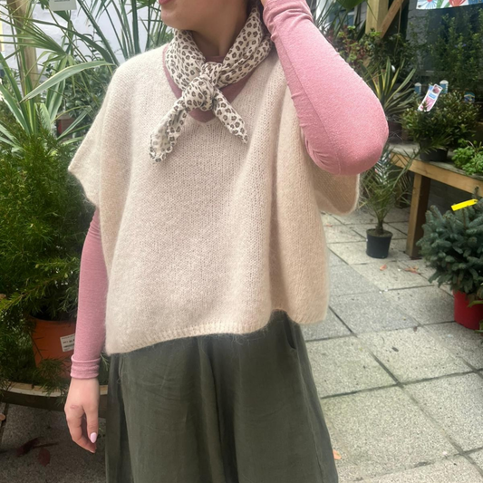 Drop Shoulder Mohair Blend Tank Top - Wheat