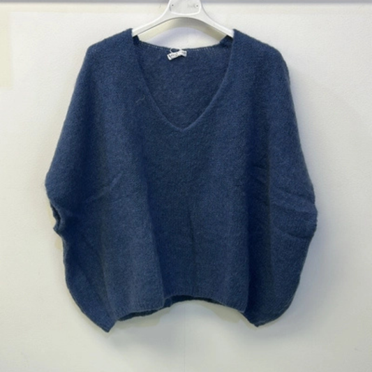 Drop Shoulder Mohair Blend Tank Top - Denim Blue