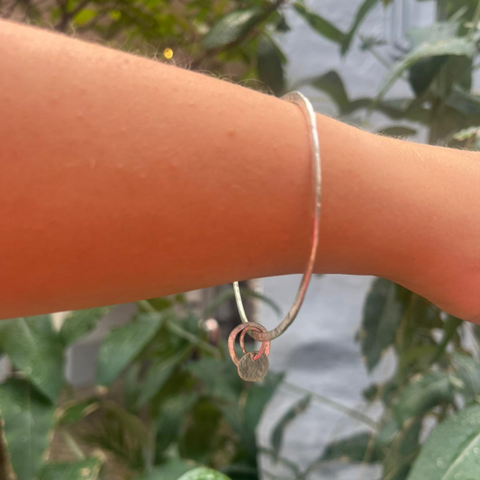 Eco Silver Bangle - Small Pebble Charm