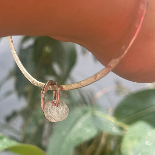 Eco Silver Bangle - Small Pebble Charm