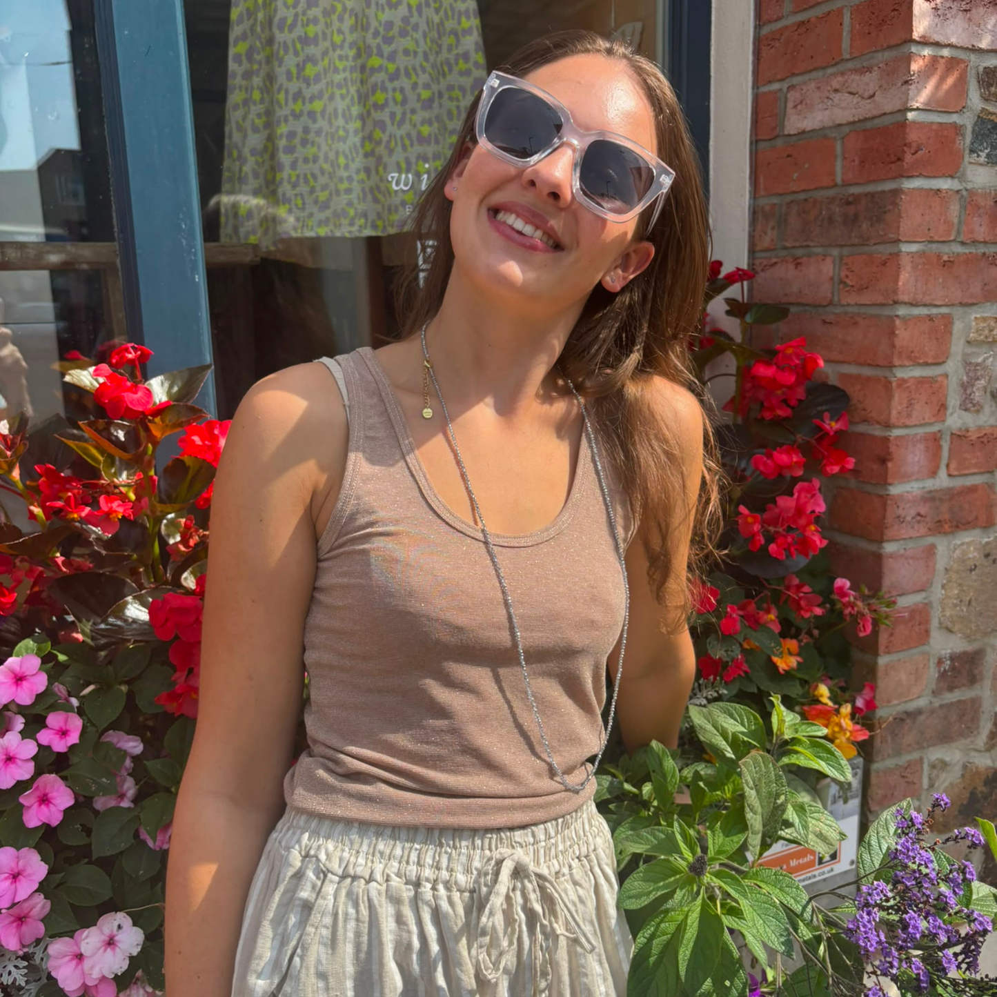 Faye Glitter Vest Top - Golden Taupe