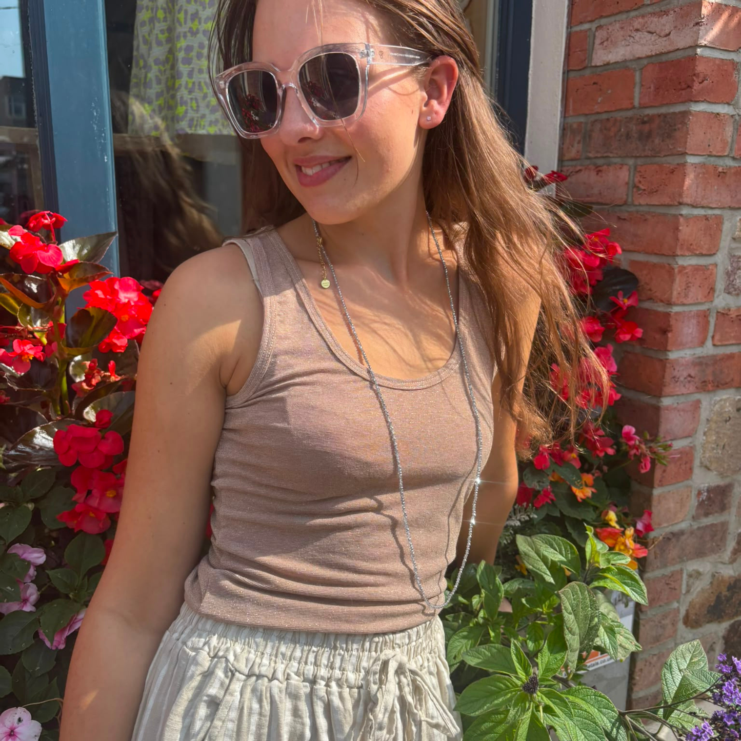 Faye Glitter Vest Top - Golden Taupe