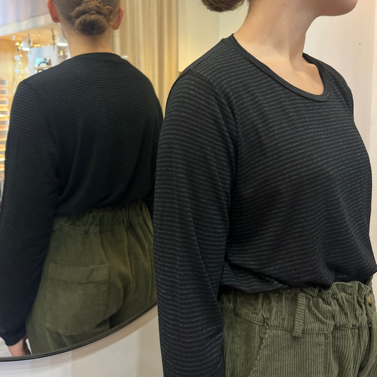 Faye Long Sleeve Top - Black Shimmer Stripe